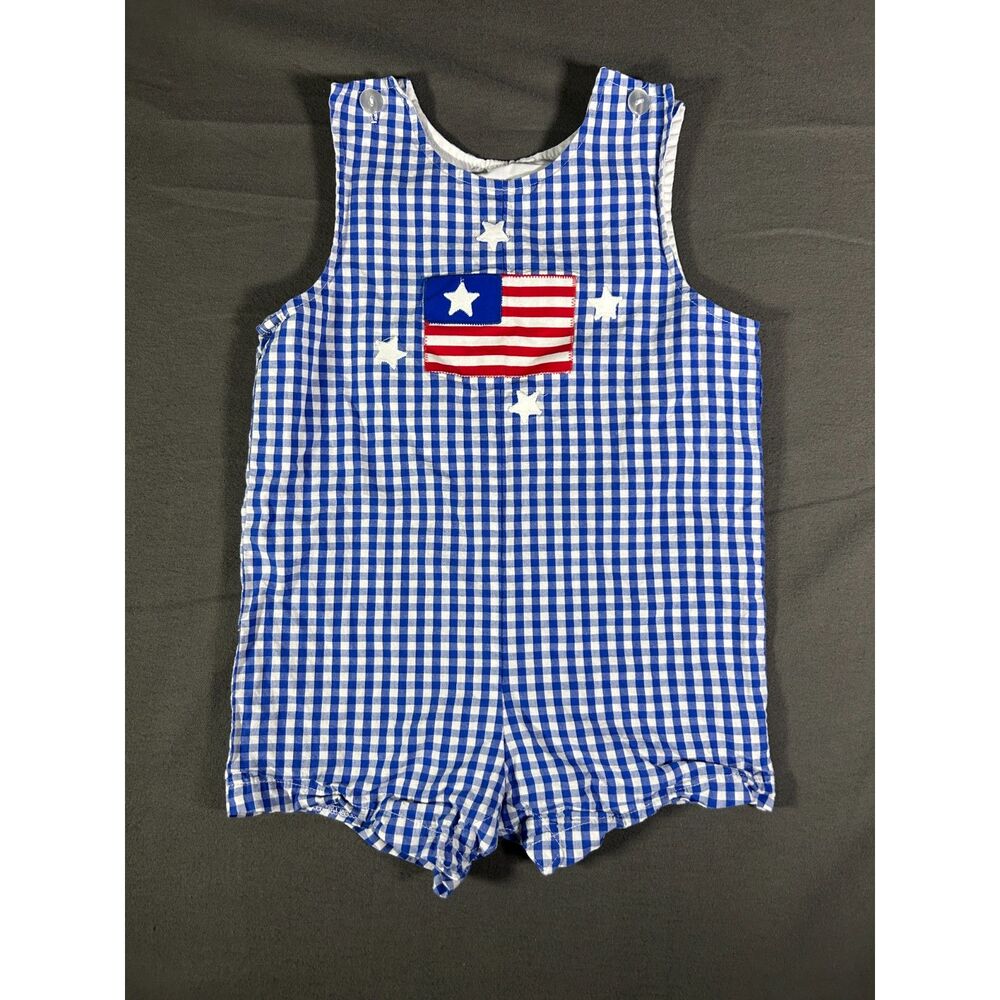 Funtasia Too Dallas 3T Boys Blue Gingham American Flag USA Patriotic Jon Jon Sho